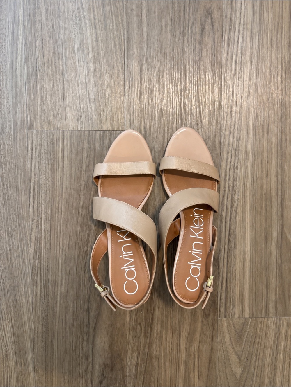 Calvin Klein Nude Cross-Strap Heeled Sandals